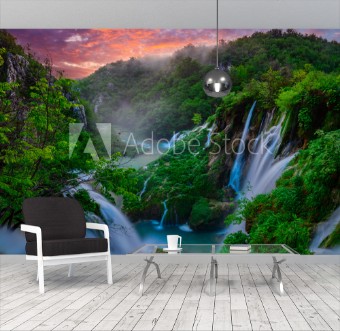 Picture of Fairytale misty morning over waterfalls in Plitvice park Croatia